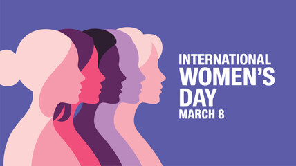 Diverse womens profiles celebrate International Womens Day on March 8 with unity and strength