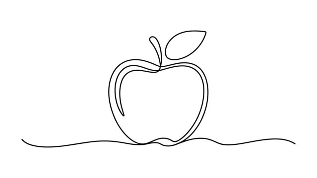  Minimal apple line art illustration isolated on white background, simple continuous line fresh fruit outline symbol for healthy food, nutrition, organic lifestyle, logo and design use