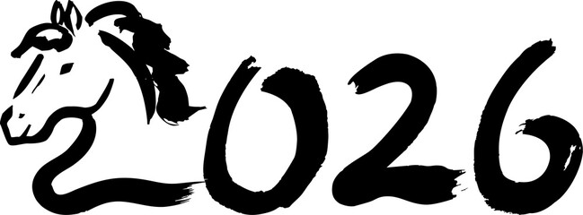 2026 Year of the Horse Lunar New Year Creative Typography Ink Brush Art