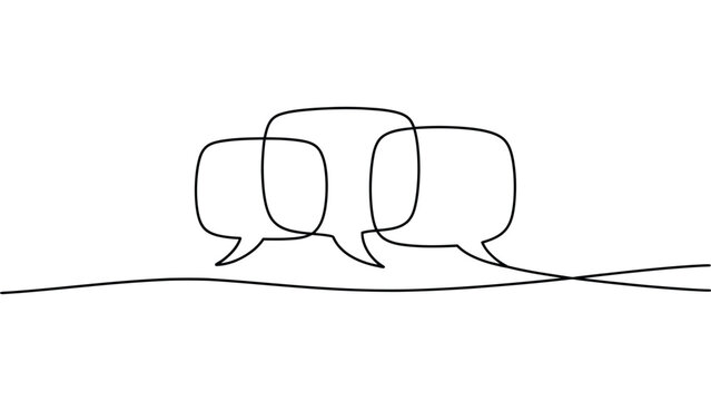  Minimal speech bubbles line art illustration isolated on white background, continuous line communication and conversation concept symbol for chat, messaging, dialogue and design use