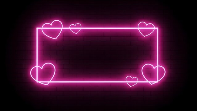 Neon pink heart frame on black background - Powered by Adobe