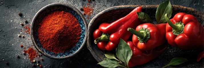 Red peppers and ground paprika for cooking spice