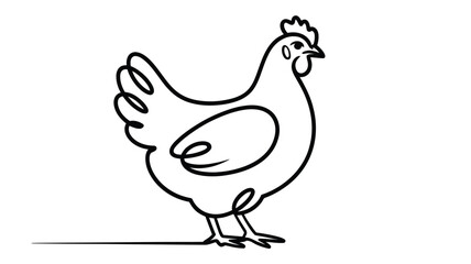 Obraz premium Minimal chicken line art illustration isolated on white background, simple hand drawn farm hen outline icon for agriculture, poultry farming, logo, coloring and design use