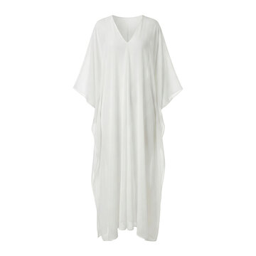 White sheer kaftan maxi dress mockup