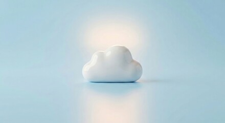 Dreamy minimalist white cloud emitting a soft warm glow on a soothing blue background