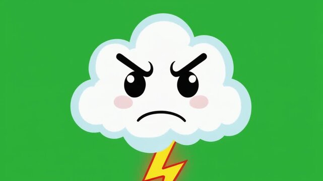 Flat Design Angry Cloud With Lightning Icon