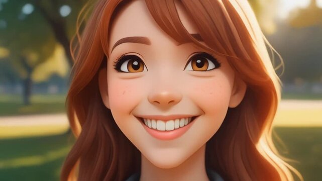 Happy Anime Girl Smiling In Sunny Park