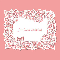 Wedding invitation with a floral pattern. Laser-cut template for paper, wood, and metal. Suitable for designing wedding invitations, greetings, menus, decorative elements, and more. Vector