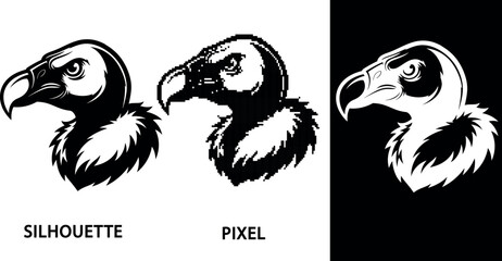 A striking black and white silhouette and pixel of a bird of prey design © Shoaib