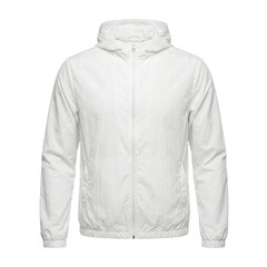 White lightweight hooded windbreaker on transparent background © BTG