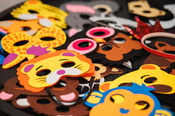 Colorful animal party masks background
