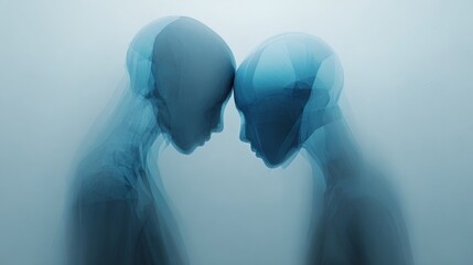 Abstract figures connecting mind to mind in blue