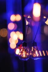 Vintage Edison bulbs with bokeh lights