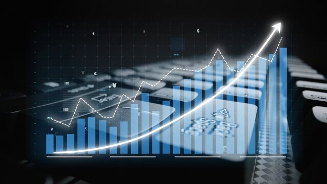 This image illustrates financial growth through a keyboard and overlaid graphs, showcasing statistical data and trends that highlight economic performance and analytical insights. Copula - Powered by Adobe