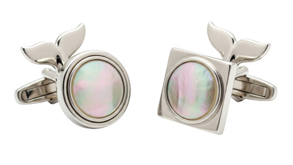 Silver whale tail cufflinks with mother of pearl inlay