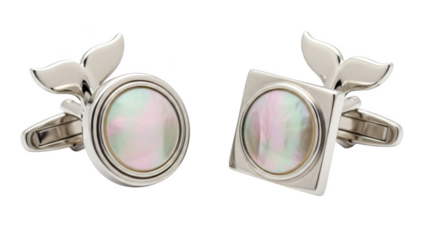 Silver whale tail cufflinks with mother of pearl inlay