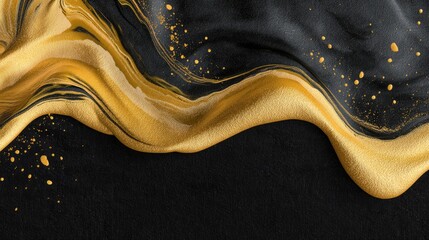 Golden Liquid Flowing Over Black Surface Creating a Luxurious and Elegant Background for Creative Projects