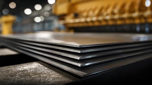 Medium shot focusing on stainless steel sheets showcasing durability and suitability for heavyduty applications in a workshop setting