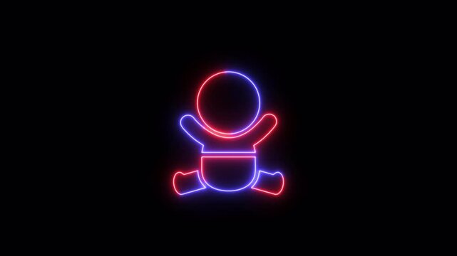 Human newborn baby, toddler or infant flat neon icon video animation for apps and websites