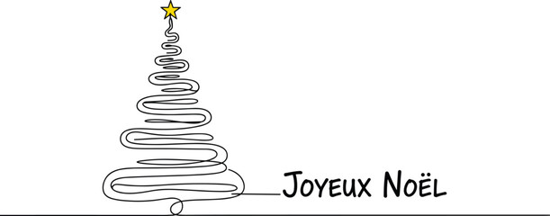 Minimalist, Christmas, tree, line, art, Joyeux, Noel, greeting, card, holiday, winter, festive, design, simple, illustration, celebration, modern, background, elegance, concept