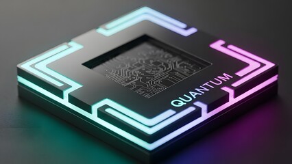 Quantum computing processor chip with glowing light. Modern technology concept. AI, machine learning, and semiconductor development.