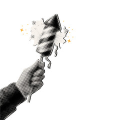 Hand Holding Festive Firework in Pop Art Halftone Style 