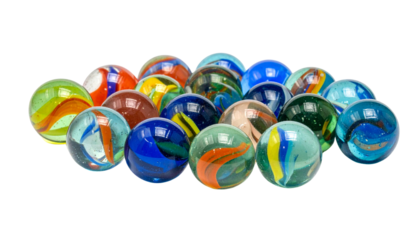 marbles, the small, colorful glass balls kids play games with, isolated on transparent background, PNG