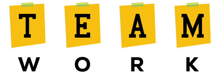 Teamwork business concept. Post it notes in multicolor isolated on transparent background. Sticky note paper sheets collection with shadow.