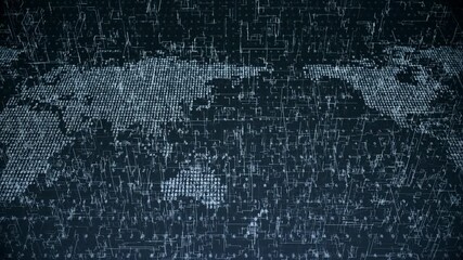 Looping Digital World Map of Binary Code and Numbers on Futuristic Global Network Background - Powered by Adobe