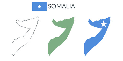 Somalia geographical borders isolated on white background. Flag of Somalia. Vector flat cliparts.