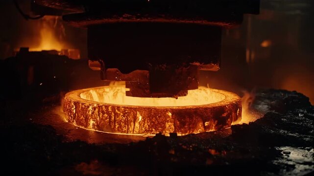 Close medium shot of copper rod shaping under controlled mechanical pressure emphasizing uniform rod diameter and texture during industrial production.