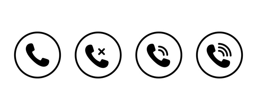 Phone call ring icon set in circular outline. Ringing handset symbol