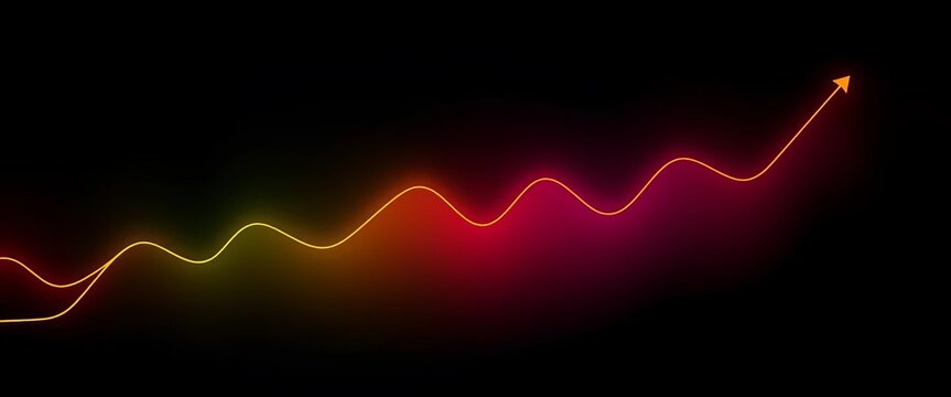 Abstract upward trending stepped line graph on dark background,  step function,  angular - Powered by Adobe