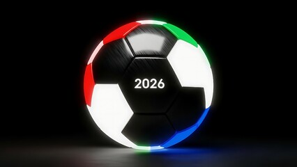 Futuristic 2026 Soccer Ball with Glowing Rings football with glowing digital accents, symbolizing the intersection of advanced technology World Championship Sports Concept