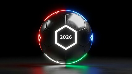 Futuristic 2026 Soccer Ball with Glowing Rings football with glowing digital accents, symbolizing the intersection of advanced technology World Championship Sports Concept