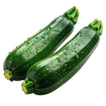 Two fresh green organic zucchini vegetables isolated on a white background as a healthy raw summer squash marrow ingredient for vegetarian nutrition