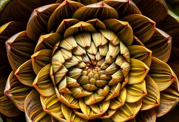 Fototapeta premium Close-up of artichoke revealing intricate spiral fractal pattern of overlapping bracts, food photography, texture