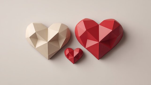 Three-dimensional heart objects arranged in geometric pattern
