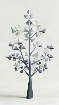 minimalistic 4k graphic featuring symmetrical tree outline made from geometric lines blending mes of nature technology balance and eco inspired modern