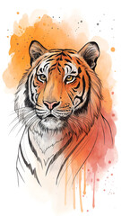 tiger head vector illustration,wall art canvas tiger on a white background,Majestic Tiger Portrait in Watercolor Style