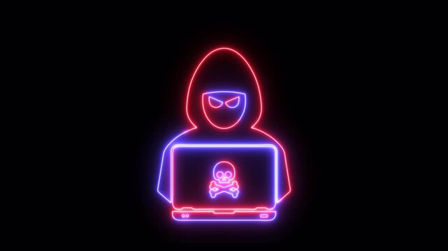 Hacker neon icon video animation for apps and websites