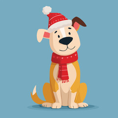 Cute dog wearing Santa hat and Christmas outfit