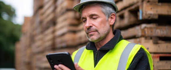 staff worker intently scanning barcodes on pallets feels focused and determined