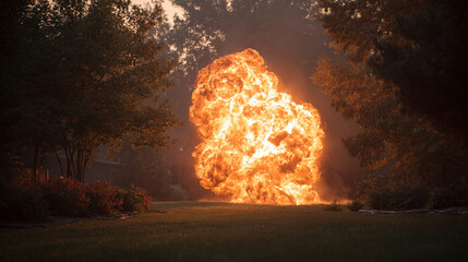 Intense fire explosion with bright flames and dynamic motion, capturing energy, destruction, and dramatic impact for action, safety, or visual effects concepts.