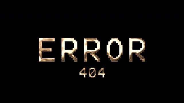 Error 404 gold animated text. Word Error text. Design text element for game, branding. Flying object. Bright dynamic animation on simple background.
