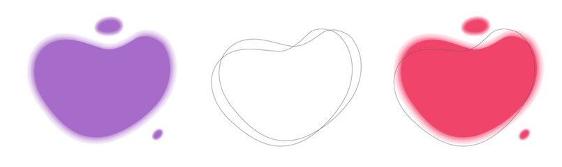 Fluid abstract soft blurred shapes design vector icon for title text copy space blobs set red purple, line stroke liquid soft irregular paint spots curve templates decoration modern trendy doodle