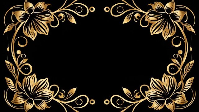 Elegant Golden Floral Swirl Vintage Ornamental Vector Frame Border
