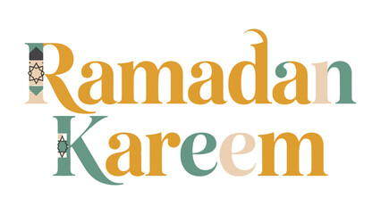 Fototapeta premium Ramadan Kareem Greetings: A visually striking typographic design conveys a message of peace and goodwill during the sacred month of Ramadan. Embracing the spirit of togetherness, generosity.