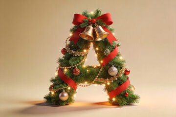 Letter A Christmas Tree With Lights and Decorations
