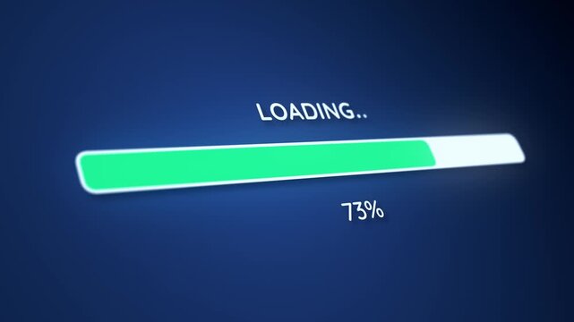 Digital Loading Progress Bar Animation with Percentage Display on Blue Screen